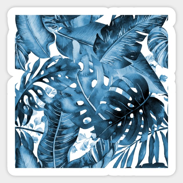 Midnight Blue Tropical Foliage Sticker by PixDezines